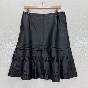 Worth Black Genuine Leather A-Line Skirt Laser-Cut Detail Size 8 Whimsical Goth